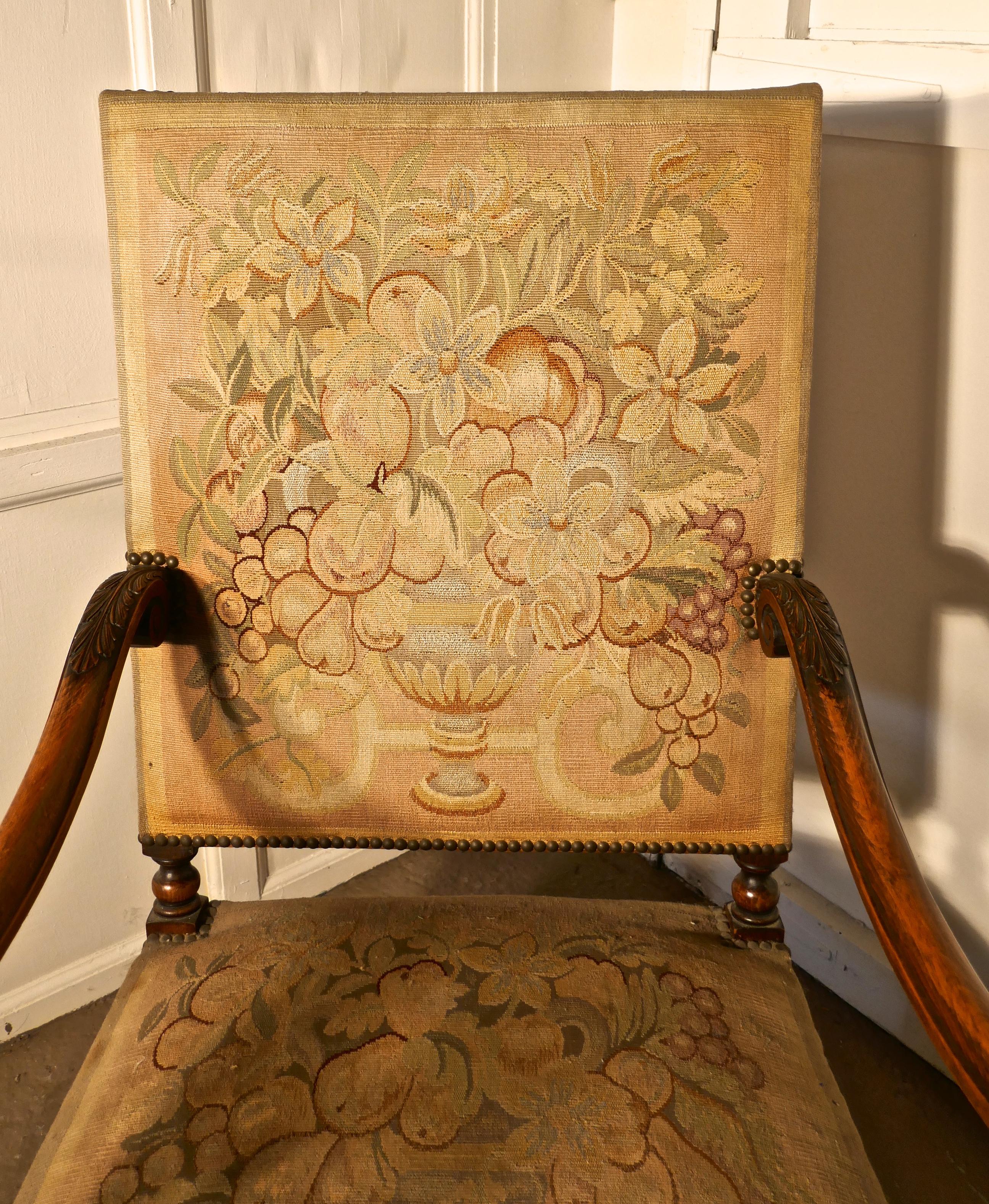 French Carved Walnut and Tapestry Library Chair 4