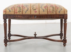 French Carved Walnut Bench with Needlepoint Upholstery