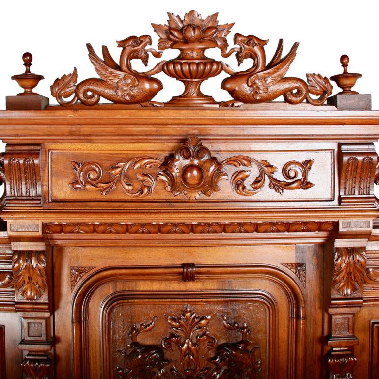 Hand-Carved French Carved Walnut Buffet Hutch