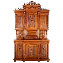 Antique French Carved Walnut Buffet Hutch