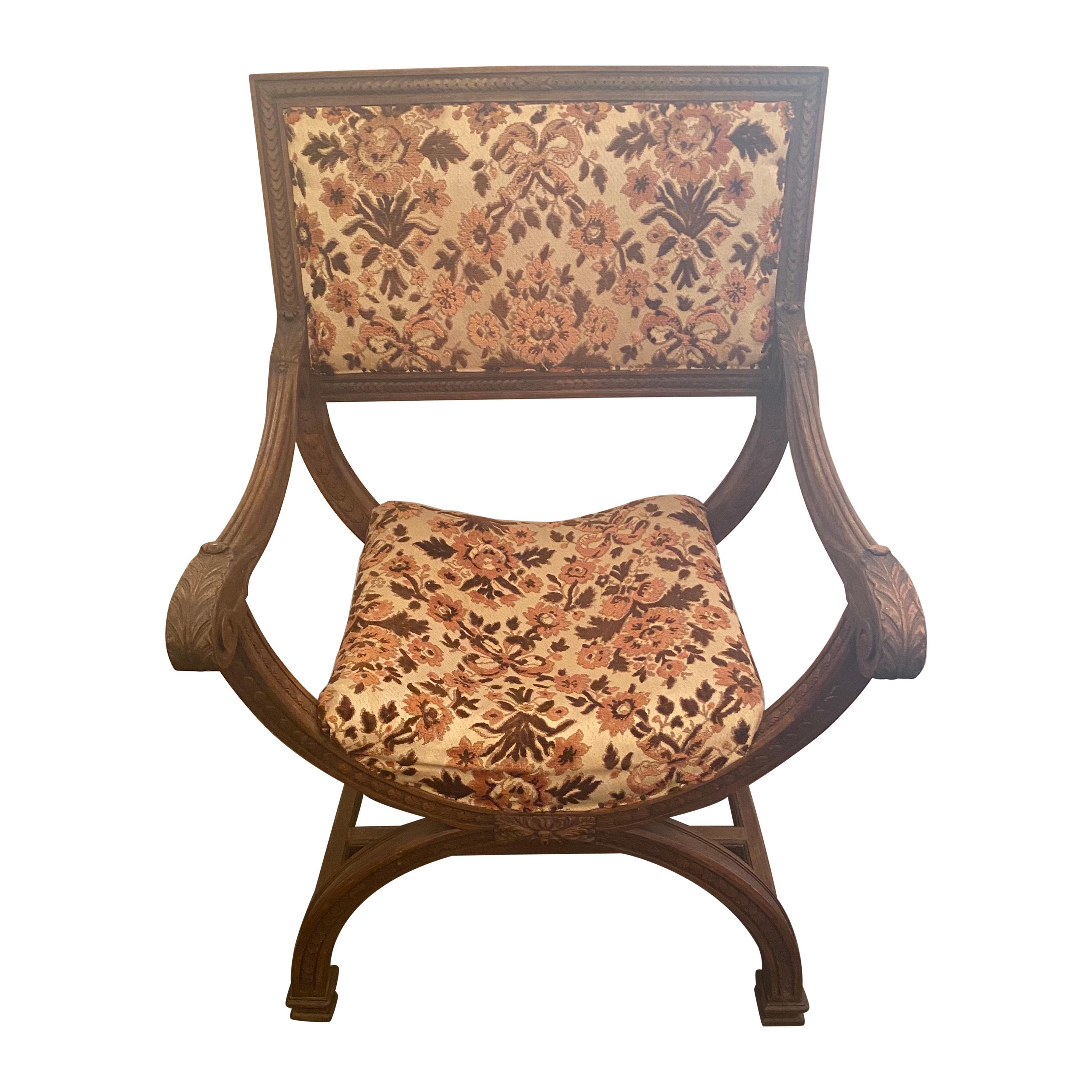 French Carved Walnut Curule Chair