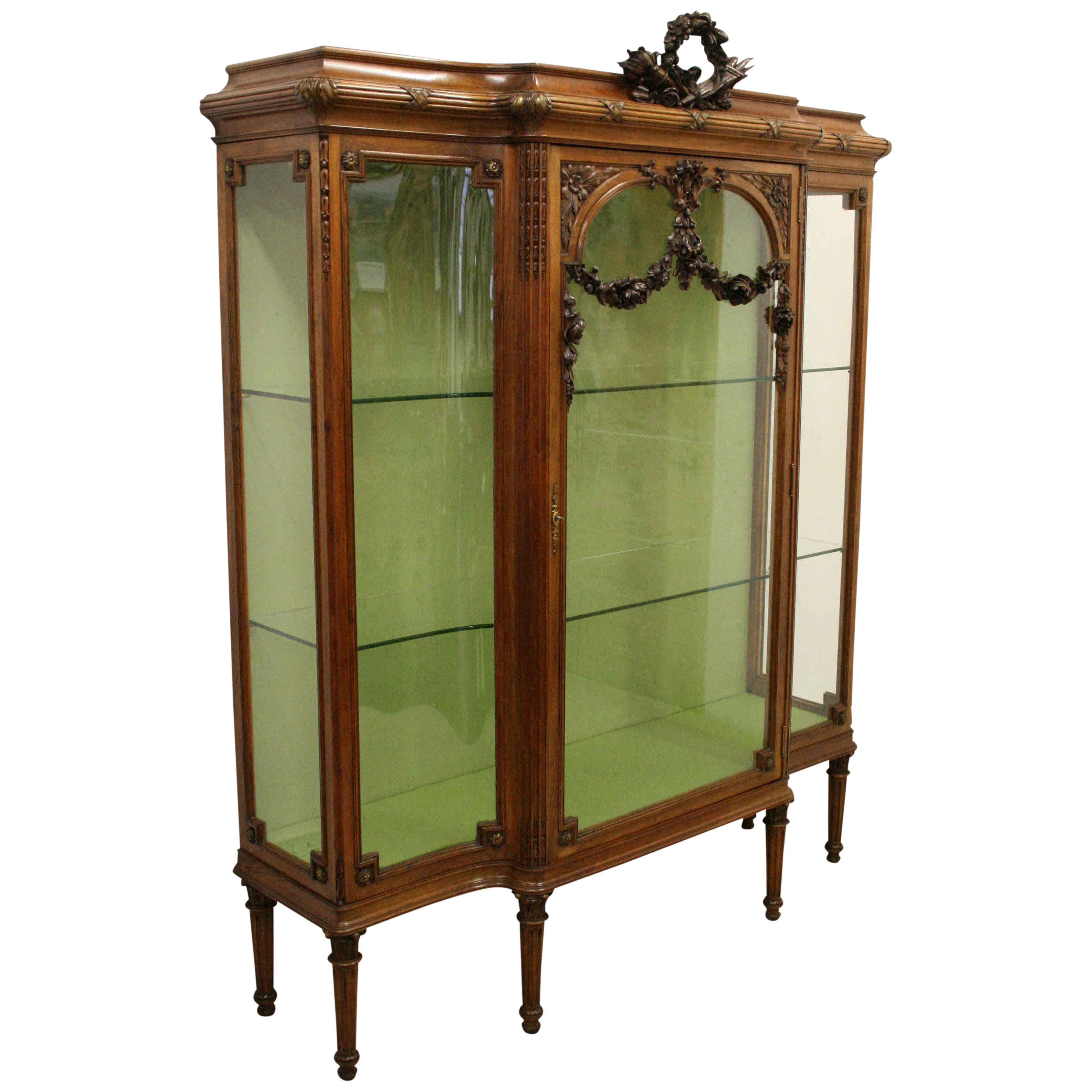 French Carved Walnut Display Cabinet For Sale 7