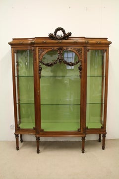 French Carved Walnut Display Cabinet