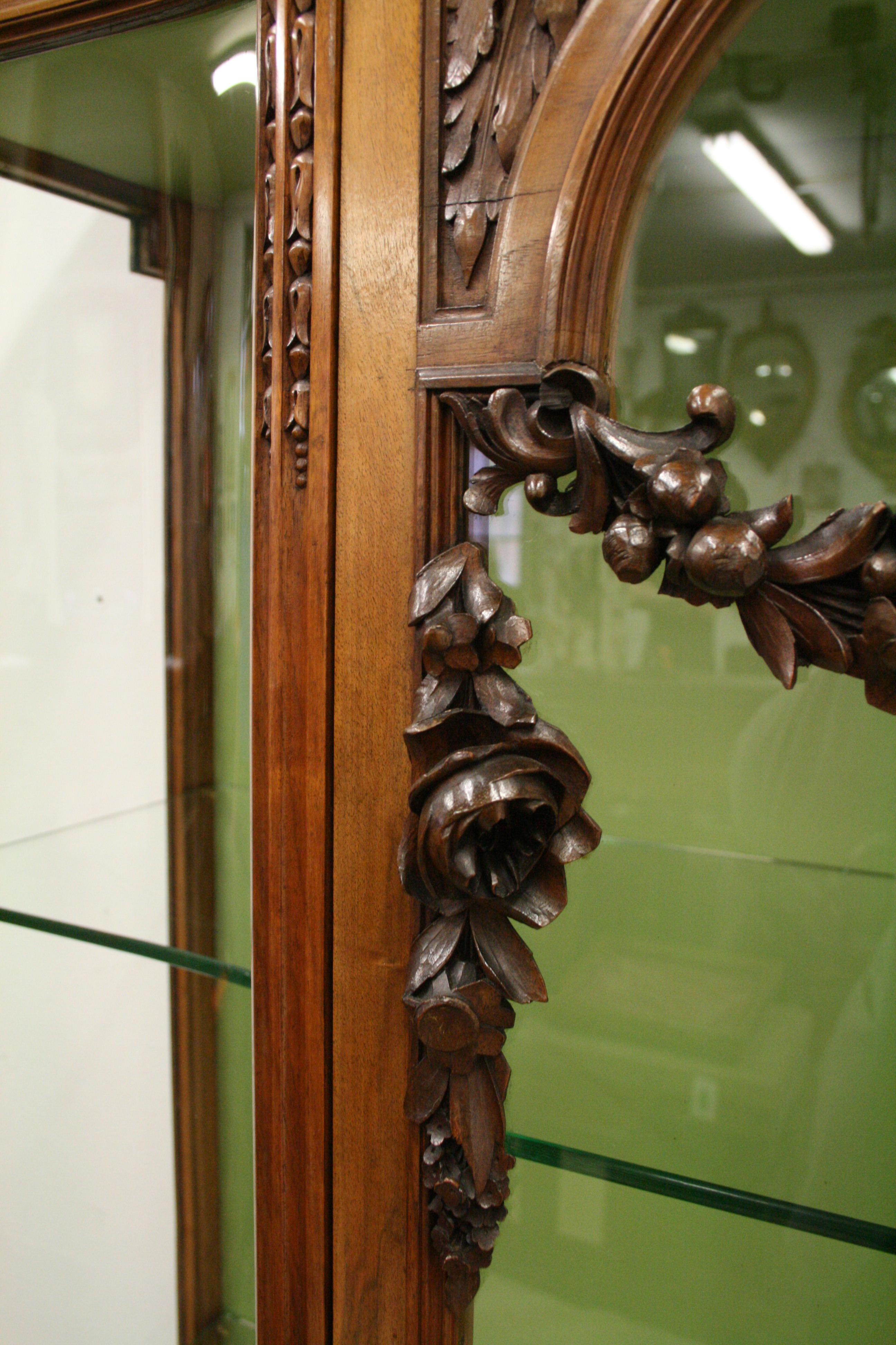 19th Century French Carved Walnut Display Cabinet For Sale