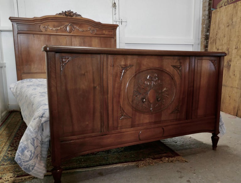 French Carved Walnut Double Bed For Sale at 1stDibs