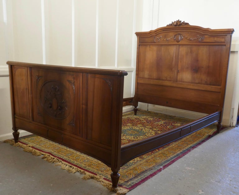 French Carved Walnut Double Bed For Sale at 1stDibs