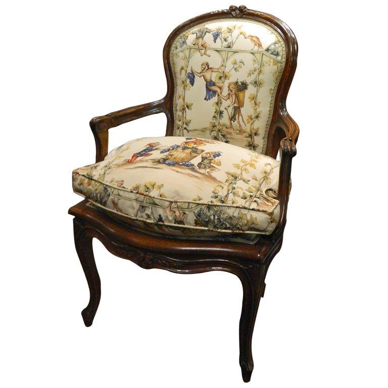 French Carved Walnut Fauteuil Chair, Circa 1840's For Sale