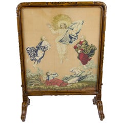Antique French Carved Walnut and Needlepoint Decorative Panel, ca. 1920