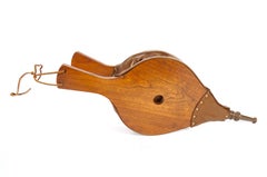 French Carved Walnut Forged Iron & Leather Fireplace Bellows