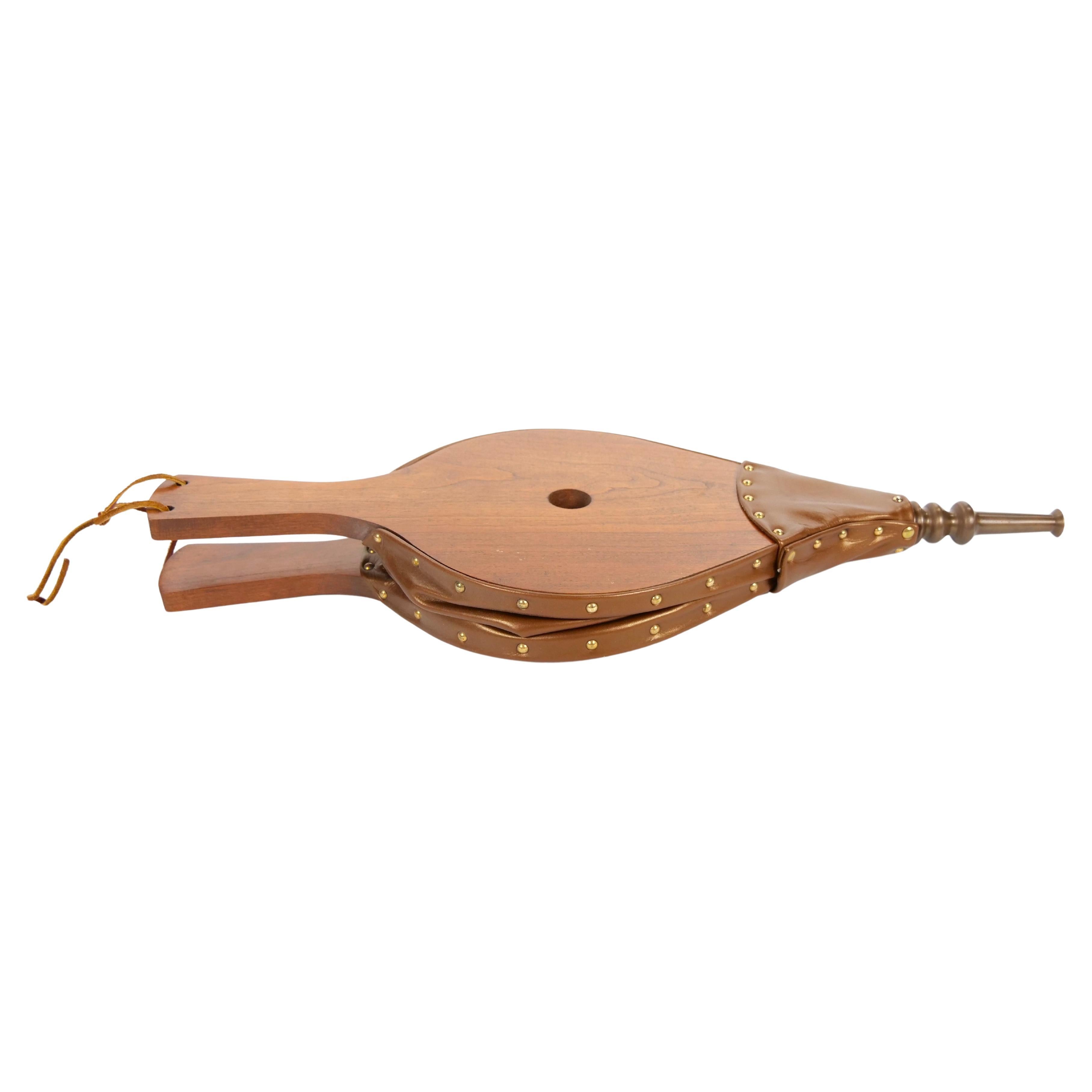 French Carved Walnut Forged Iron & Leather Fireplace Bellows