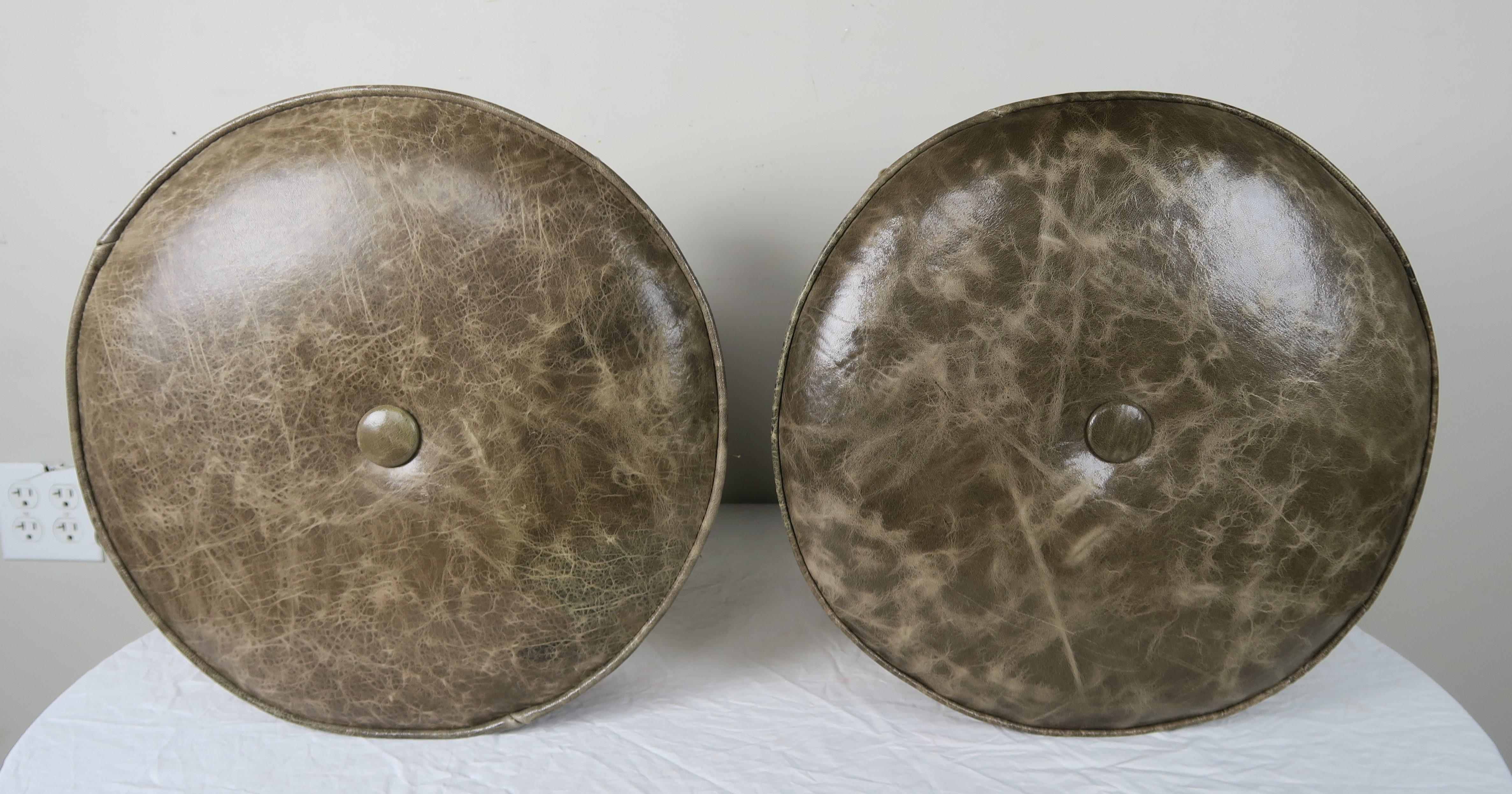 Mid-20th Century French Carved Walnut Leather Upholstered Stools, circa 1930s, Pair