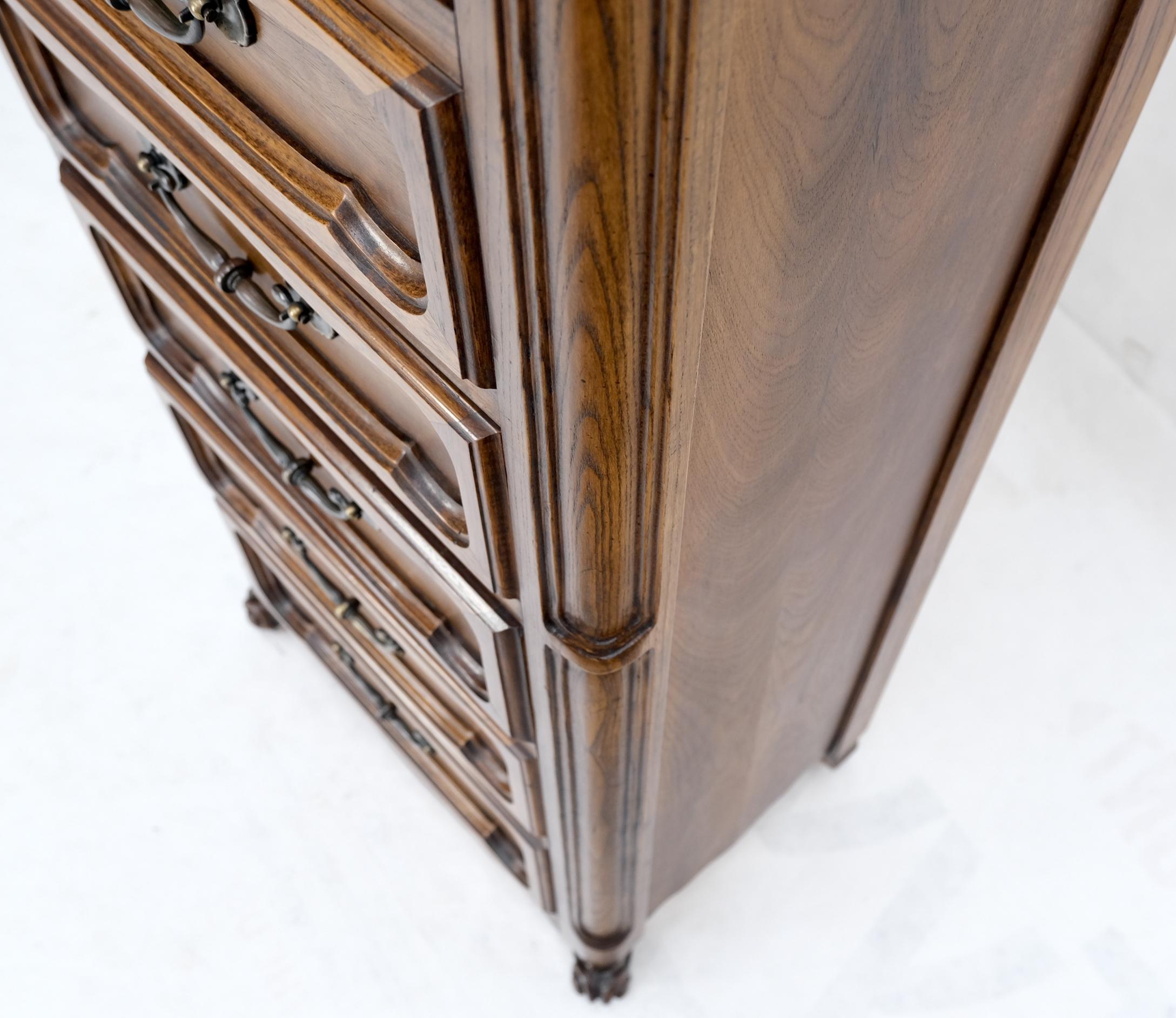 French Carved Walnut Lingerie 6 Dovetails Drawer Chest Dresser Drop Pulls For Sale 6