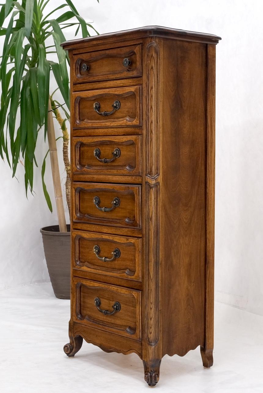 Chippendale French Carved Walnut Lingerie 6 Dovetails Drawer Chest Dresser Drop Pulls For Sale