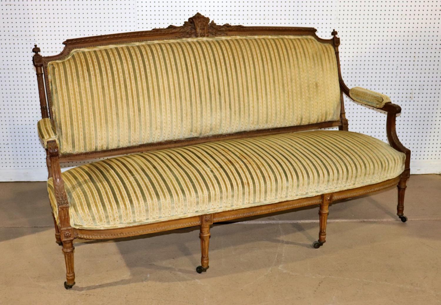 French Carved Walnut Louis XVI Settee Canape Sofa Circa 1900 8