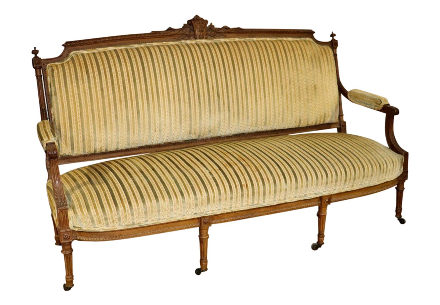 French Carved Walnut Louis XVI Settee Canape Sofa Circa 1900 1