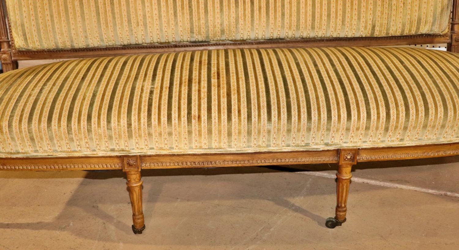 French Carved Walnut Louis XVI Settee Canape Sofa Circa 1900 3