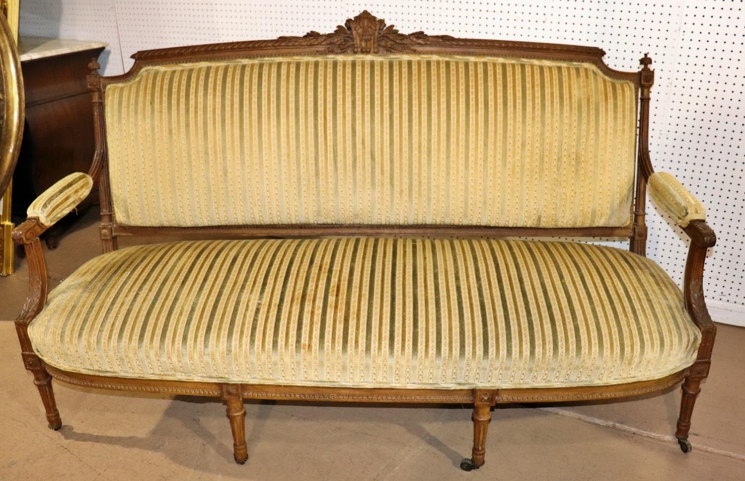 French Carved Walnut Louis XVI Settee Canape Sofa Circa 1900 4