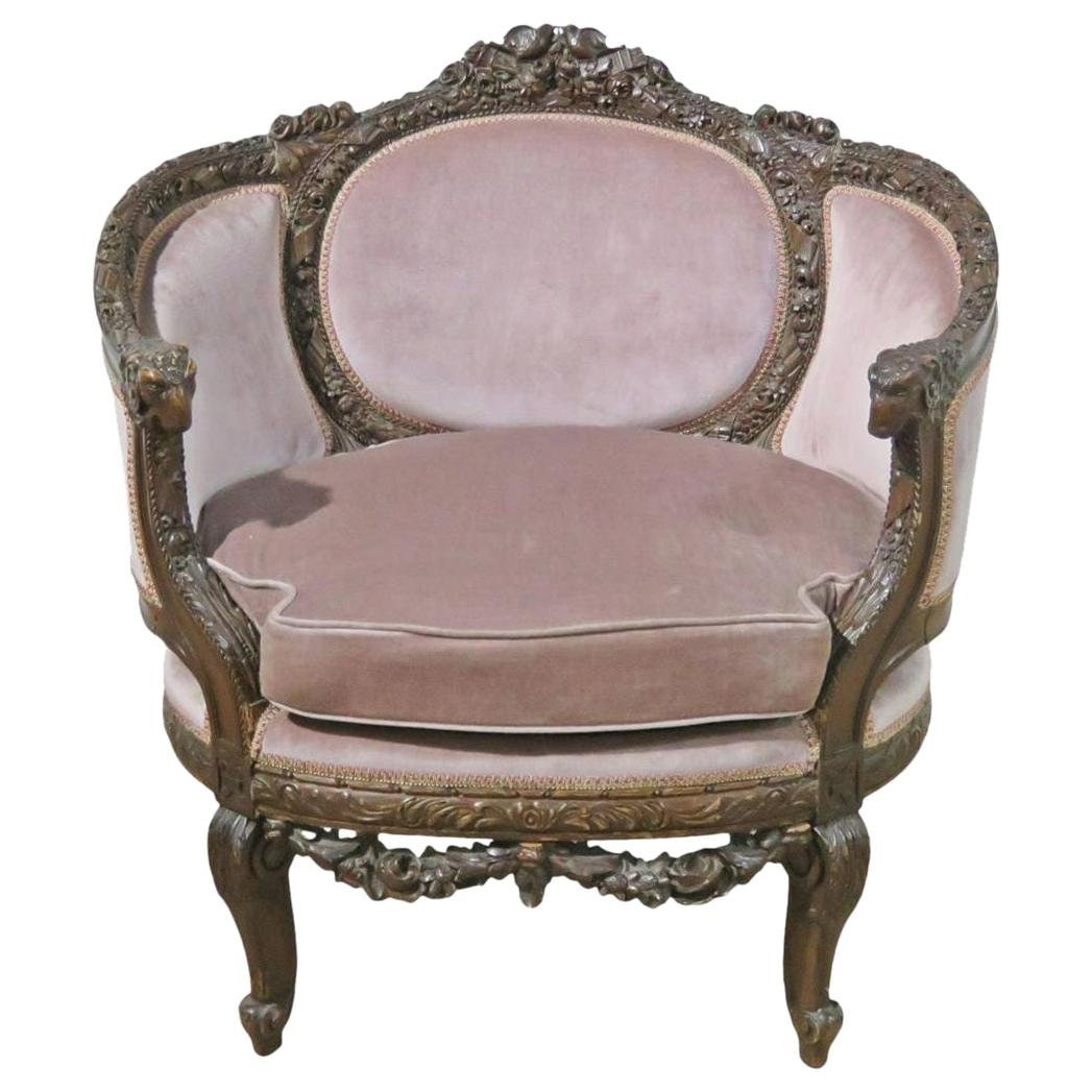 French Carved Walnut Louis XVI Style Canape Bergère Chair, Circa 1920