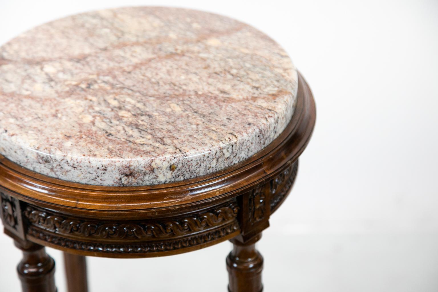 French Carved Walnut Marble-Top Table 5
