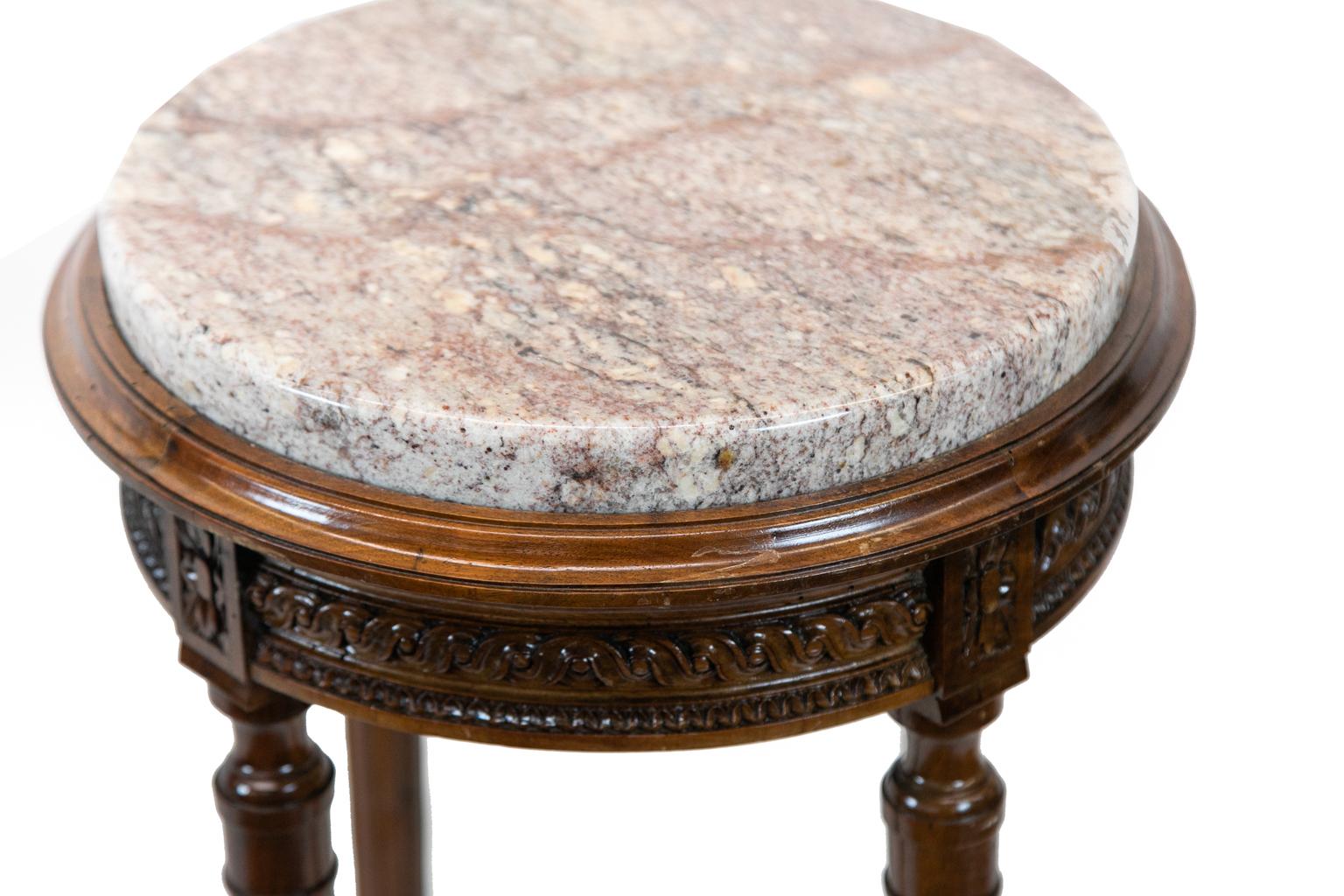 French Carved Walnut Marble-Top Table In Good Condition In Wilson, NC