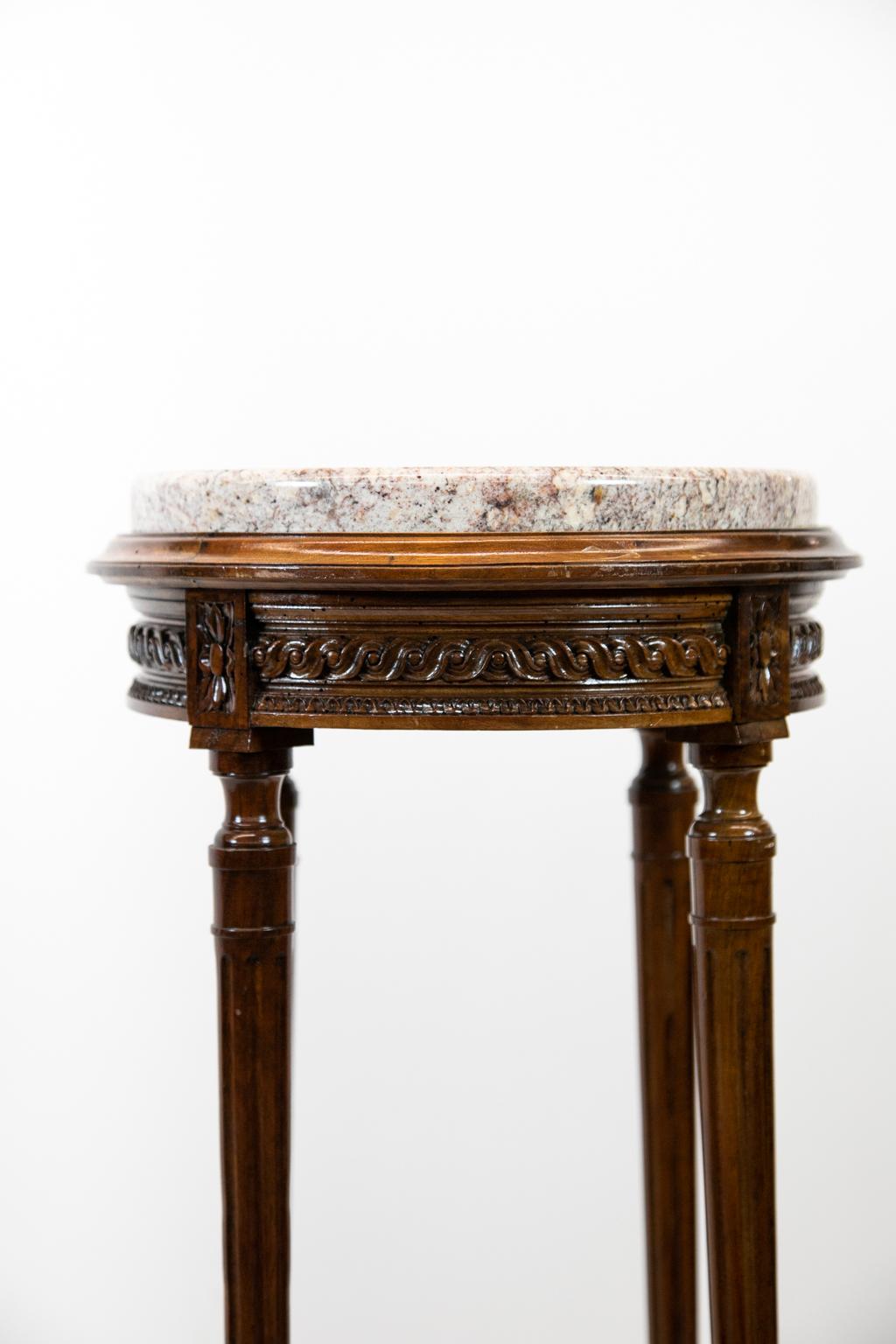 Late 19th Century French Carved Walnut Marble-Top Table