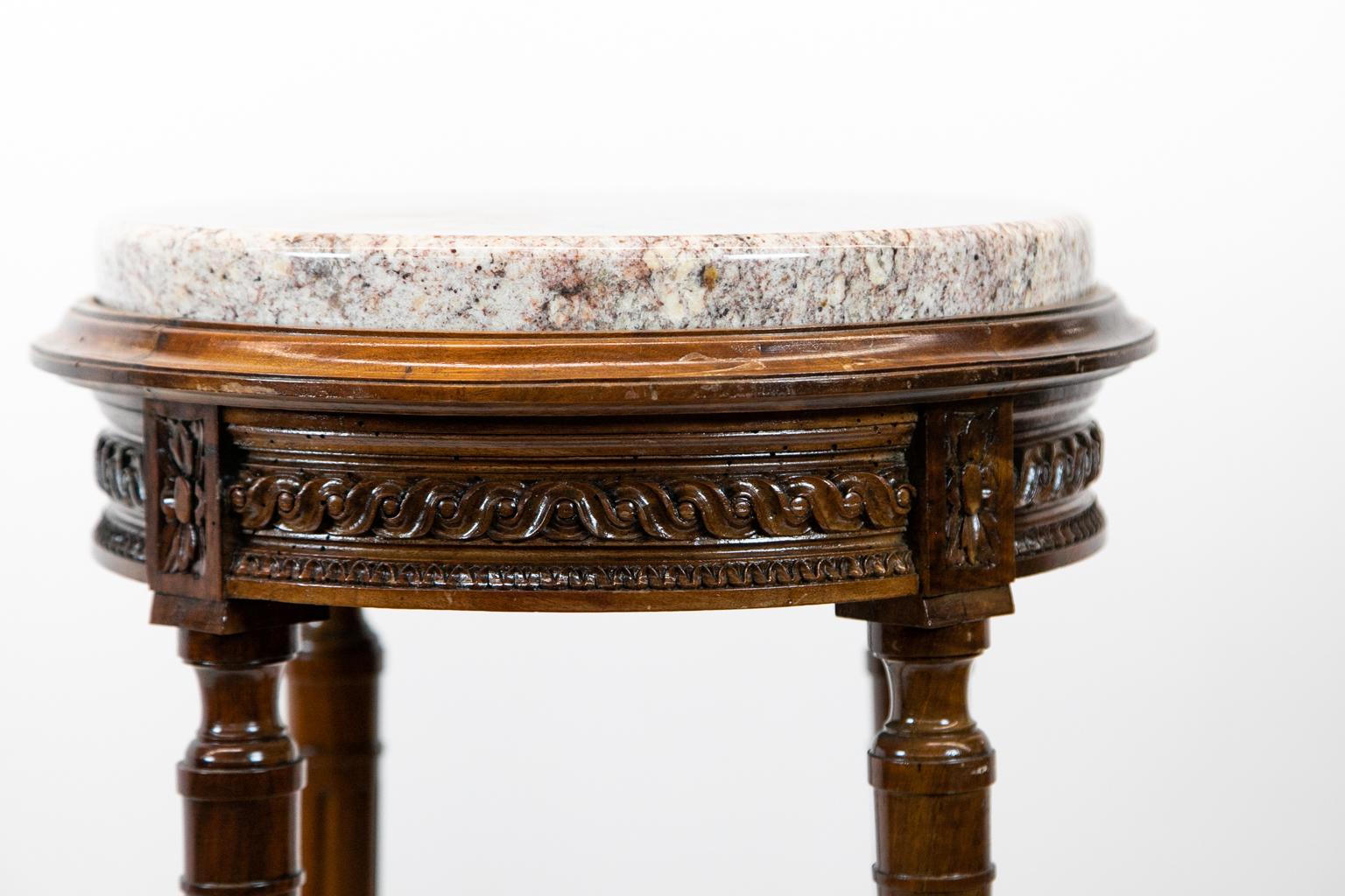 French Carved Walnut Marble-Top Table 1