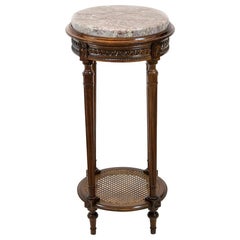 French Carved Walnut Marble-Top Table