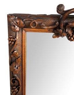 French Carved Walnut Mirror with Meandering Grape Vine