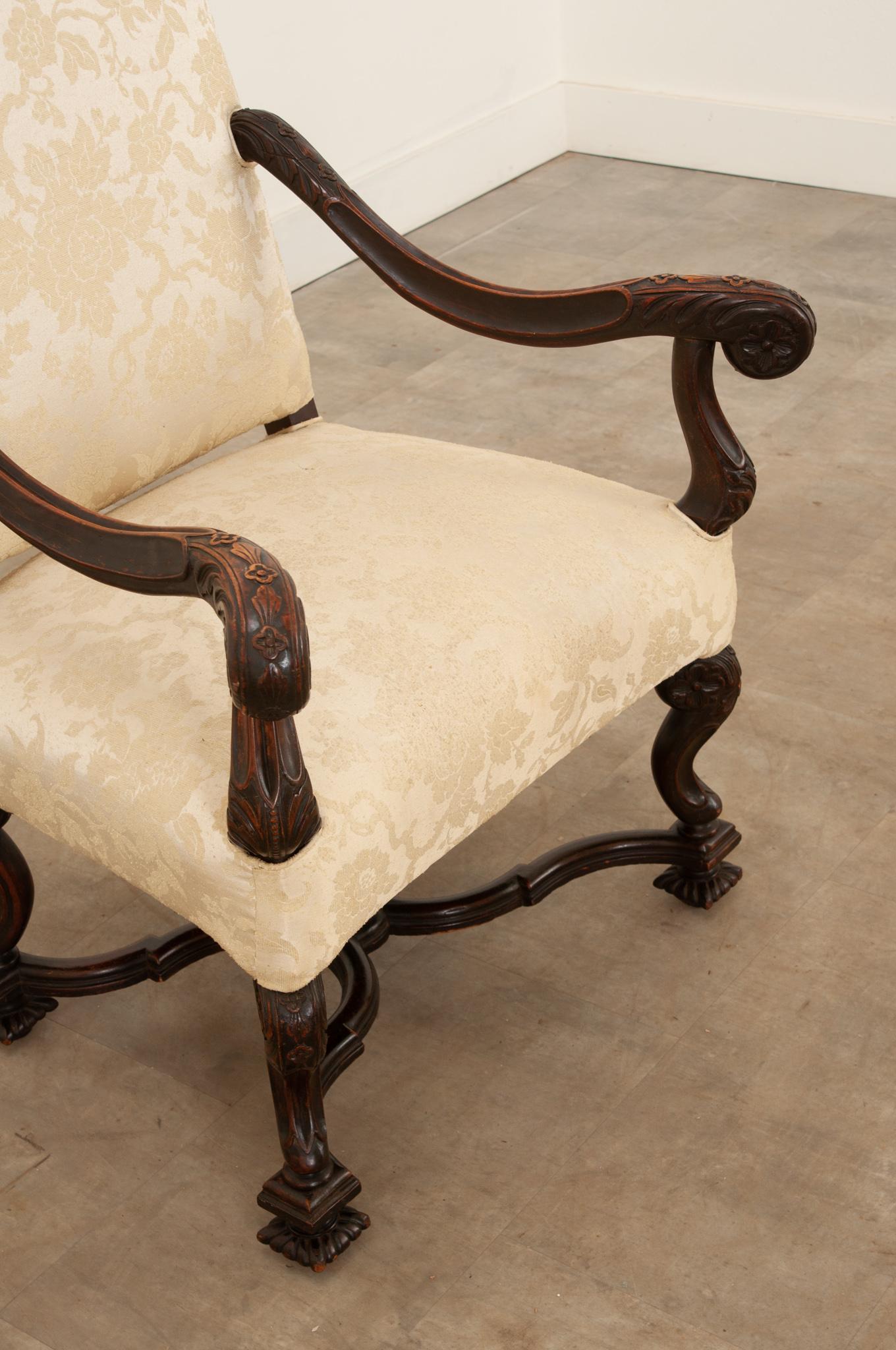 19th Century French Carved Walnut Os de Mouton Armchair