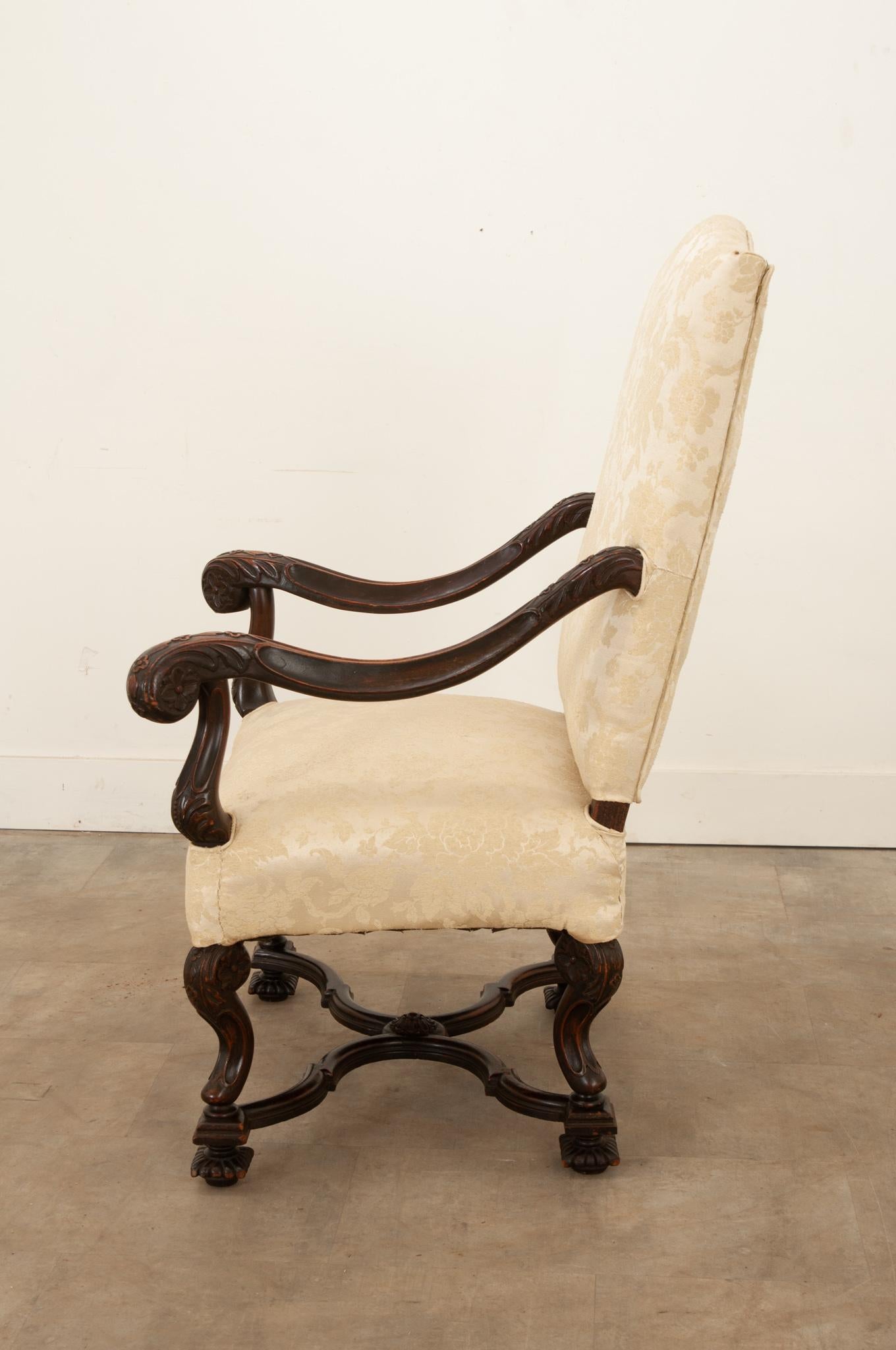 French Carved Walnut Os de Mouton Armchair 2