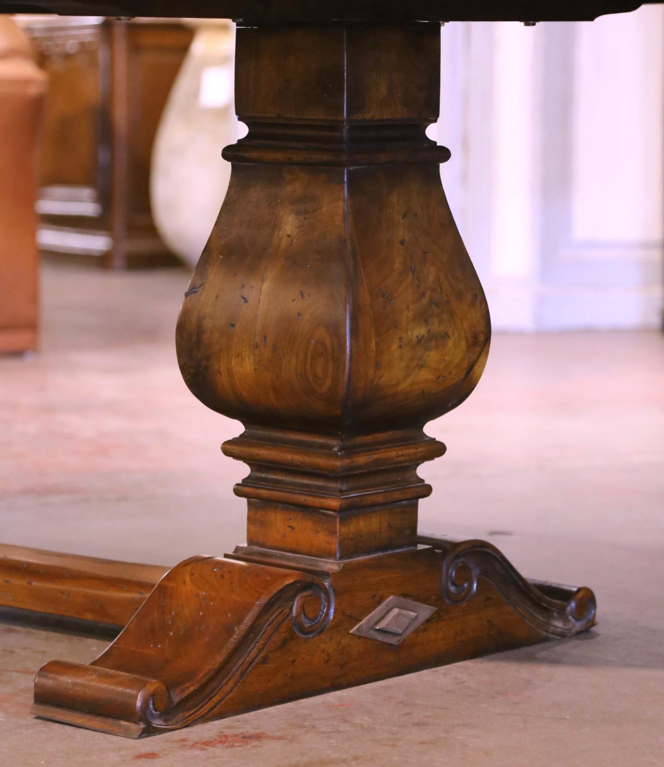 Hand-Carved French Carved Walnut Oval Dining Table on Double-Pedestal Base