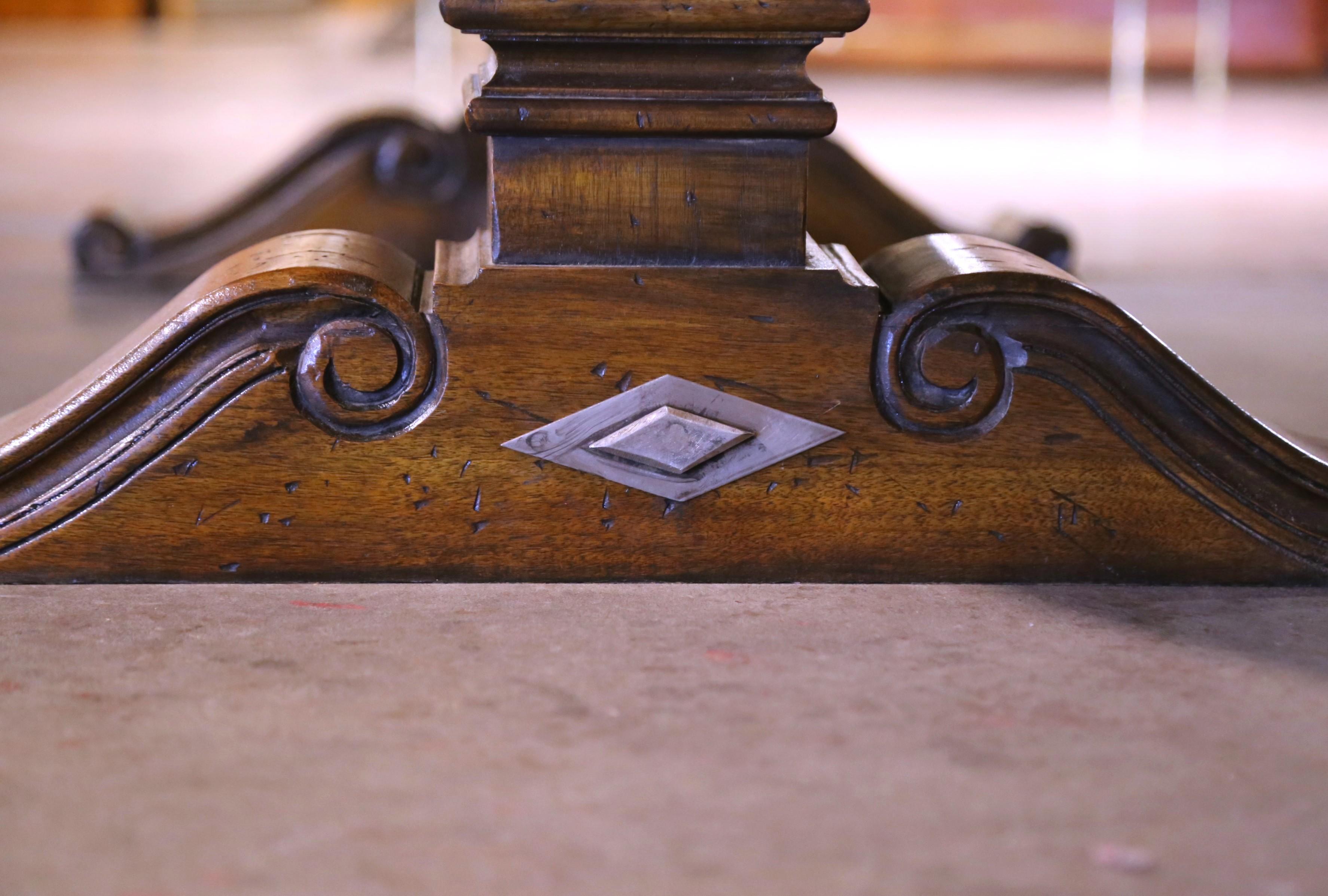 French Carved Walnut Oval Dining Table on Double-Pedestal Base 1