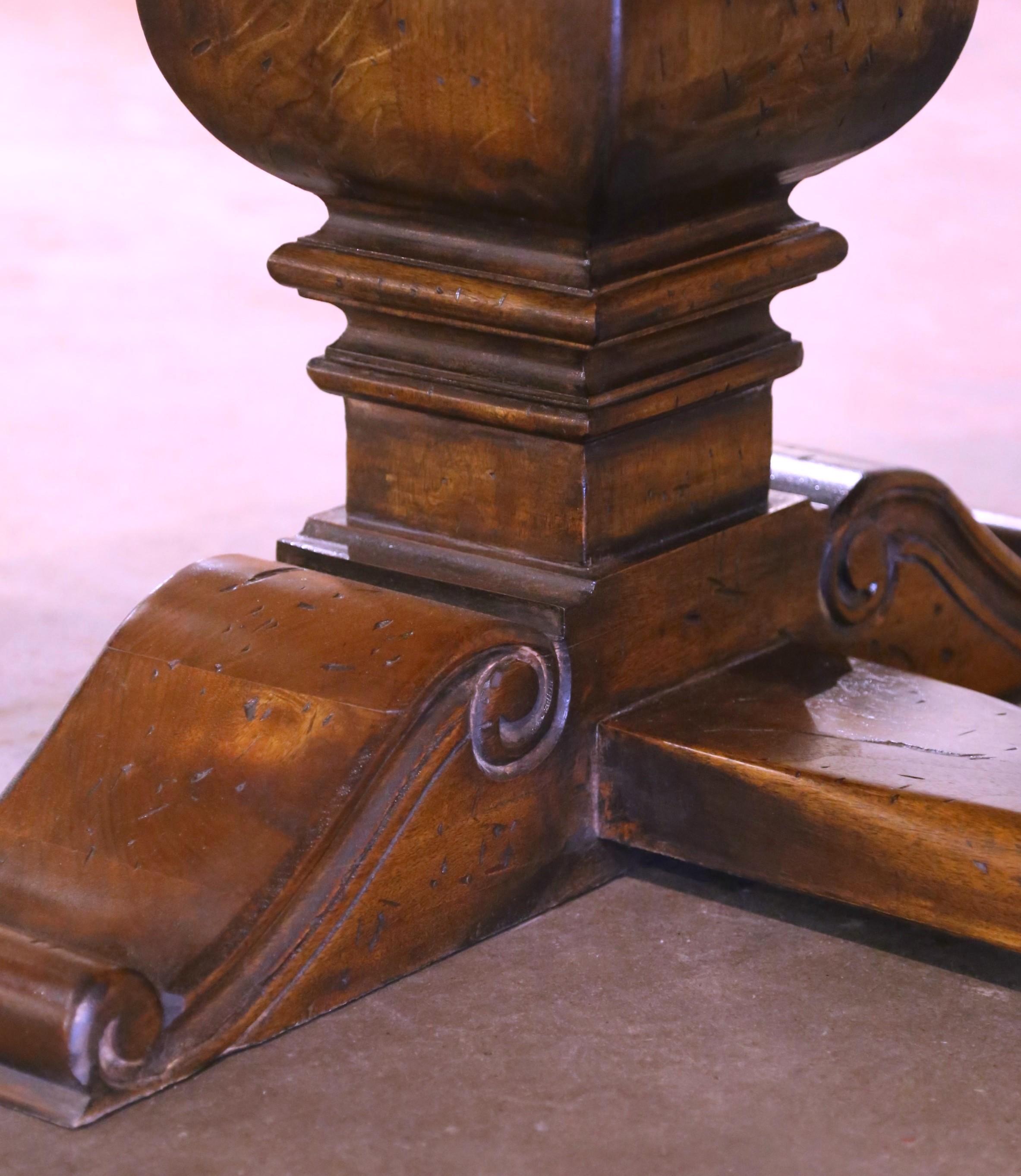 French Carved Walnut Oval Dining Table on Double-Pedestal Base 2