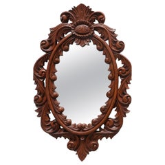 French Carved Walnut Oval Mirror with Pierced Acanthus Crest, circa 1900