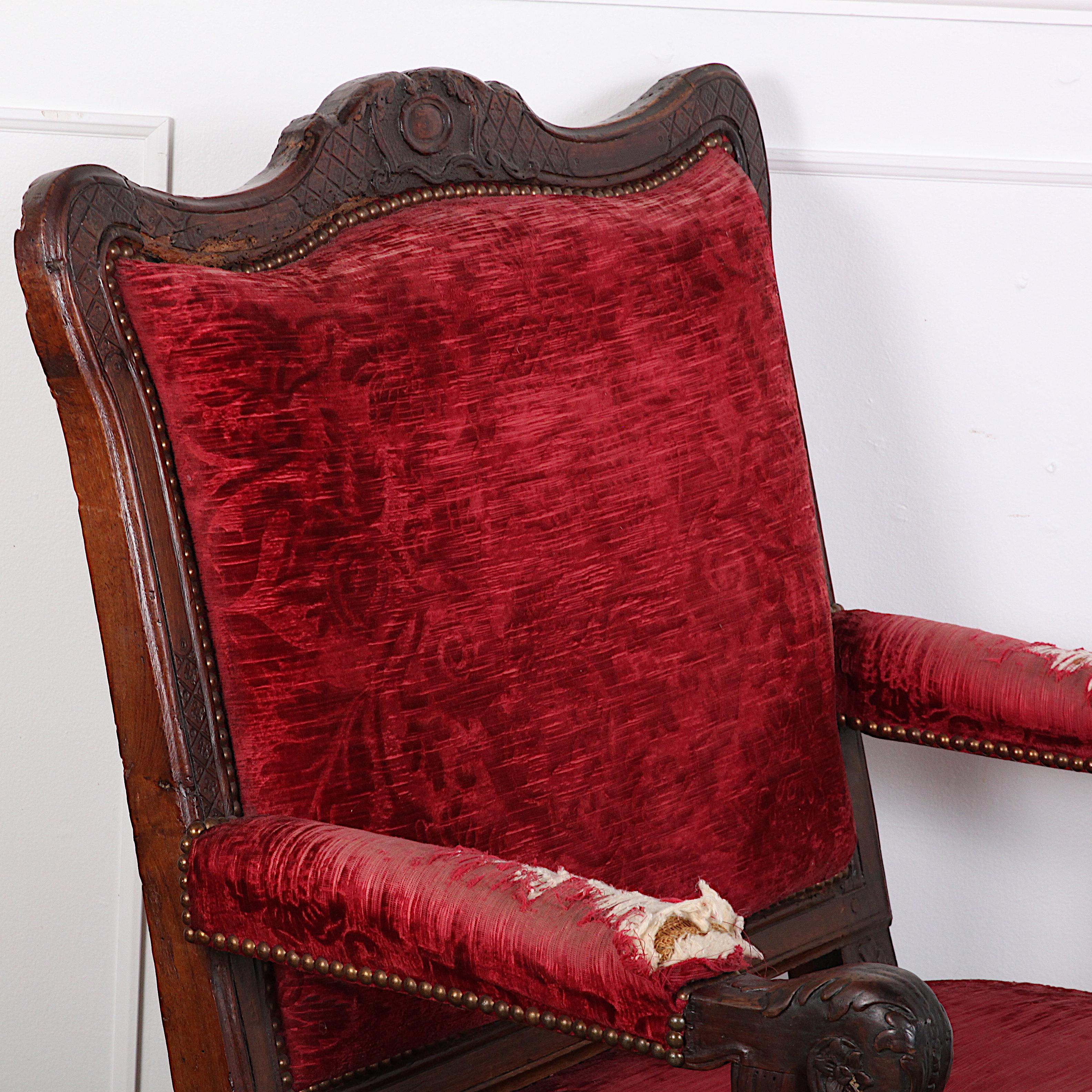 French Carved Walnut Period Louis XV Armchair Fauteuil 1
