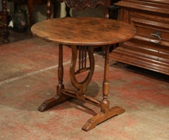 French Carved Walnut Round Wine Tasting Table from Burgundy with Lyre Decor