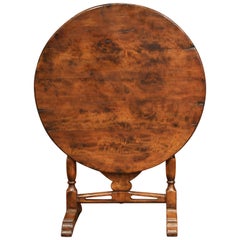 French Carved Walnut Round Wine Tasting Table from Burgundy with Lyre Decor