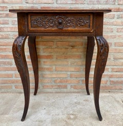 French Carved Walnut Side Table, 1940s