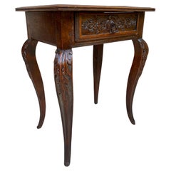 French Carved Walnut Side Table, 1940s