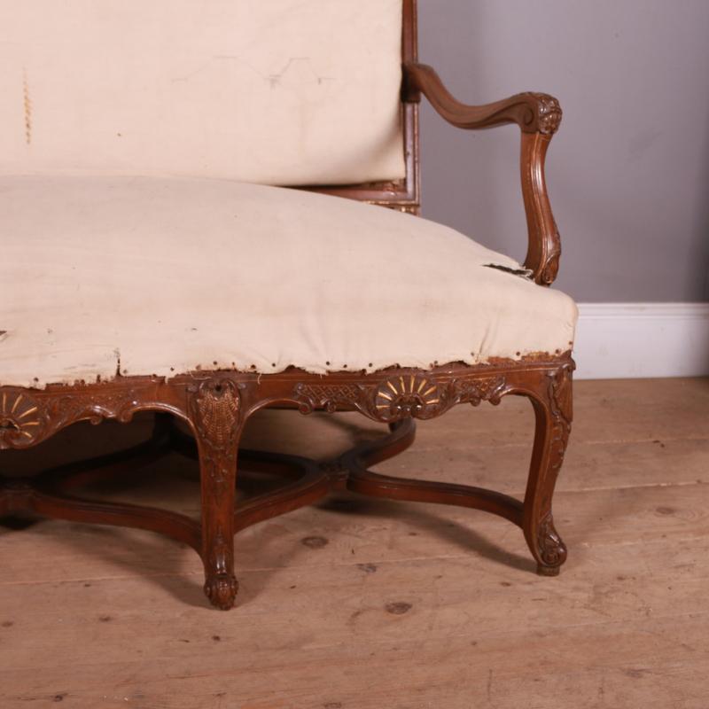 19th Century French Carved Walnut Sofa For Sale