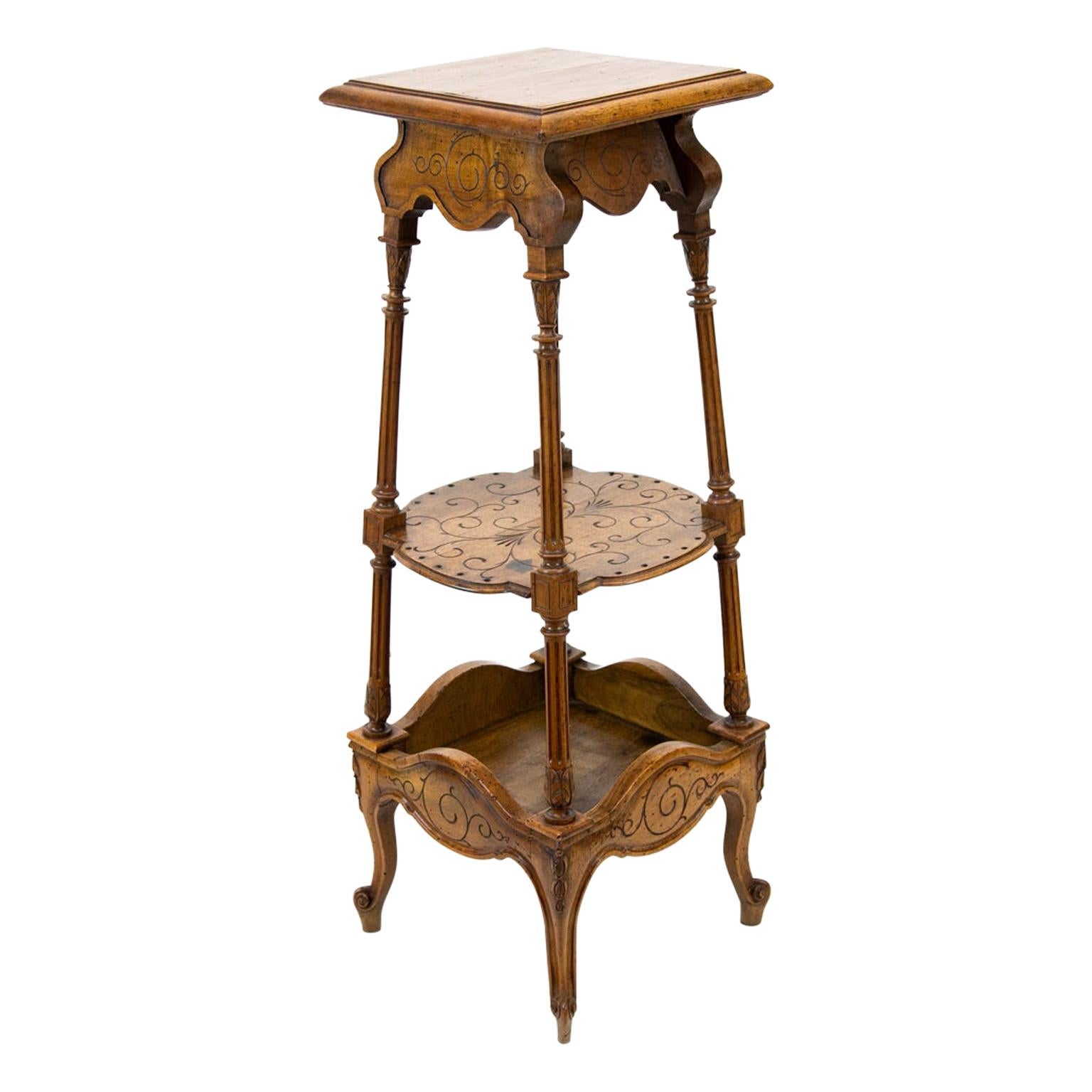 French Carved Walnut Three Tiered Stand