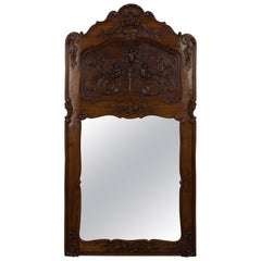 Antique French Carved Walnut Trumeau Mirror