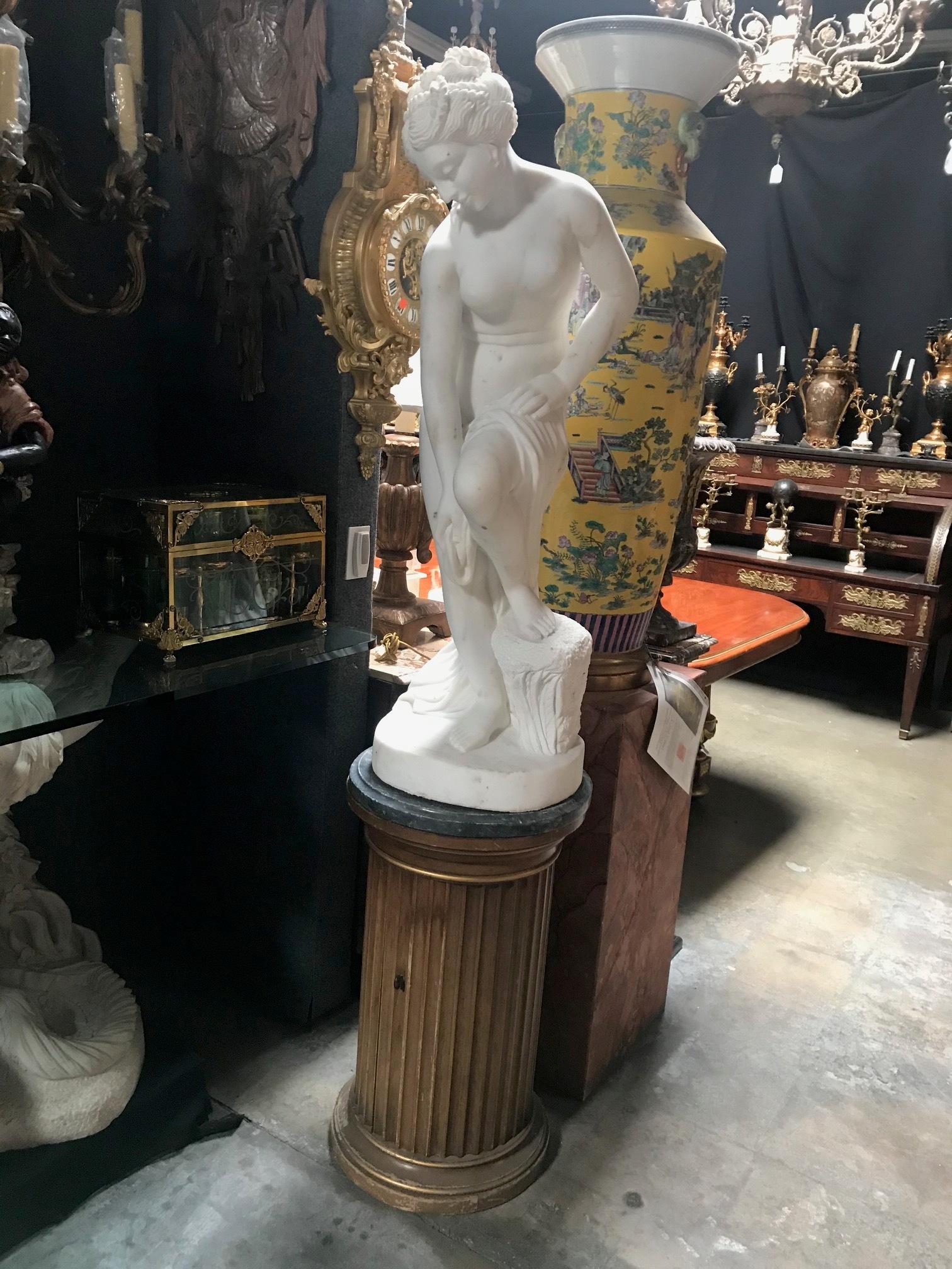 French Carved White Marble Figure of Nude Diana 8