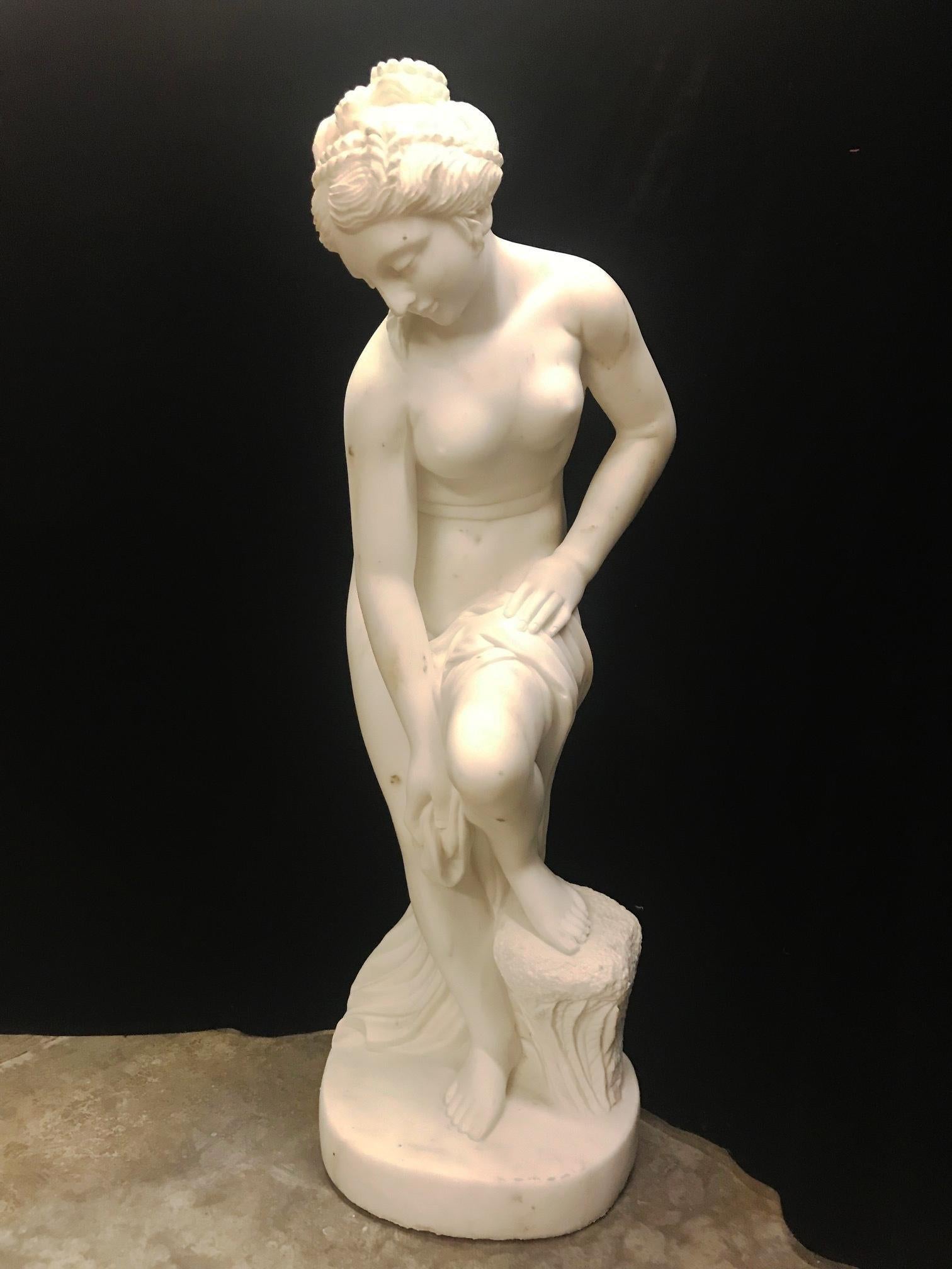 French Carved White Marble Figure of Nude Diana In Good Condition In Cypress, CA