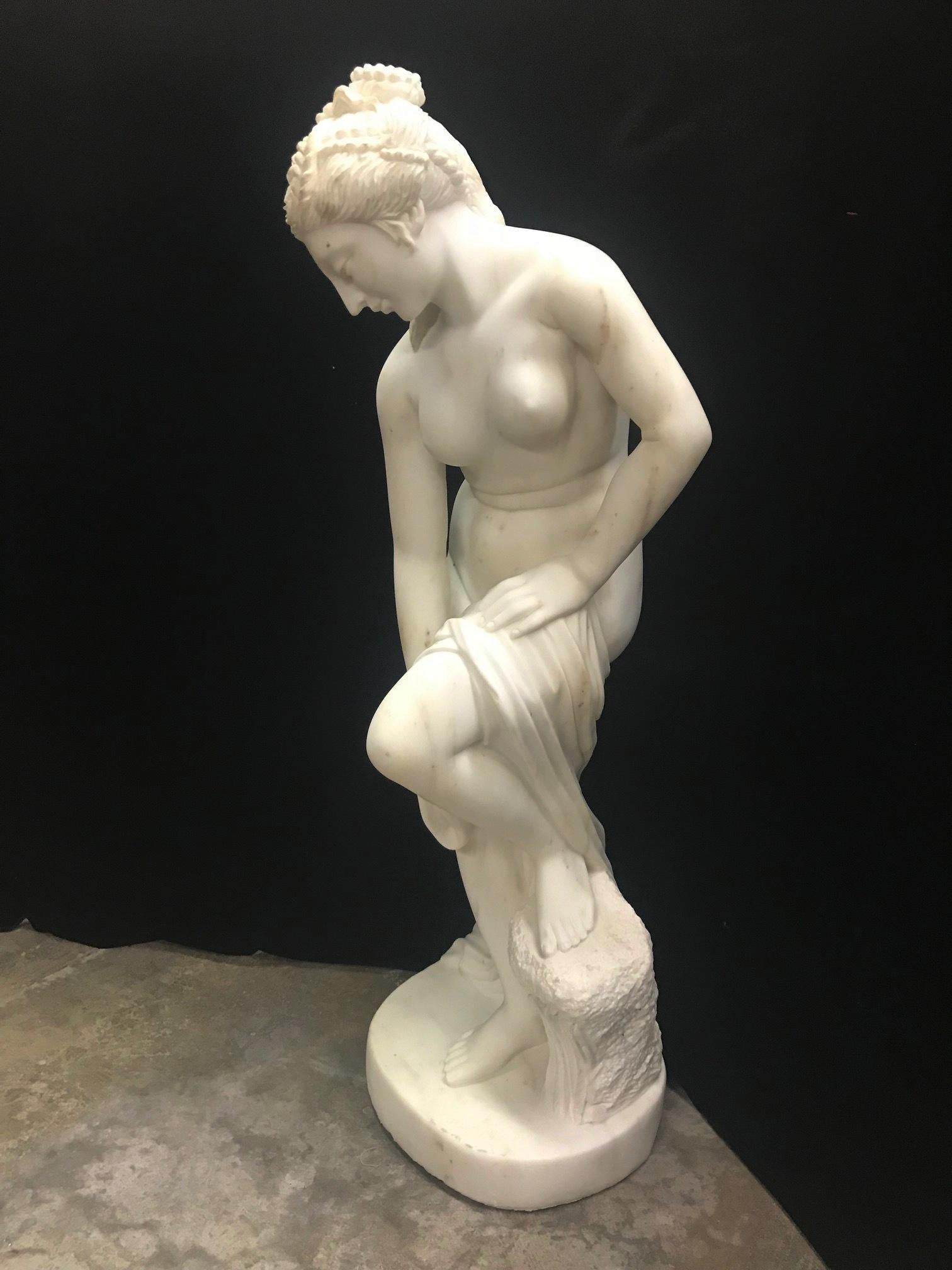 20th Century French Carved White Marble Figure of Nude Diana