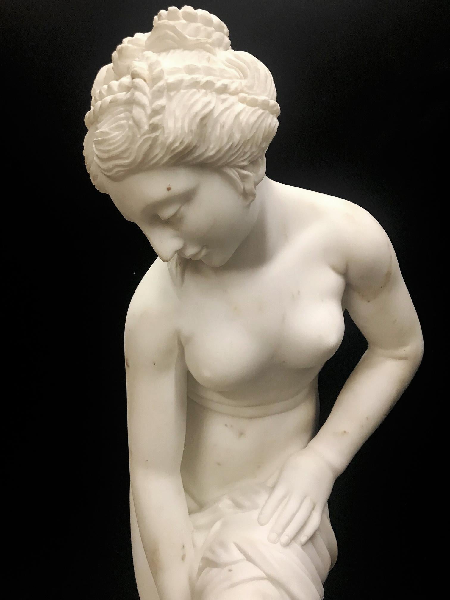 French Carved White Marble Figure of Nude Diana 4