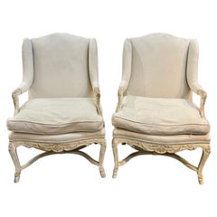 French Carved Wing Back Chairs