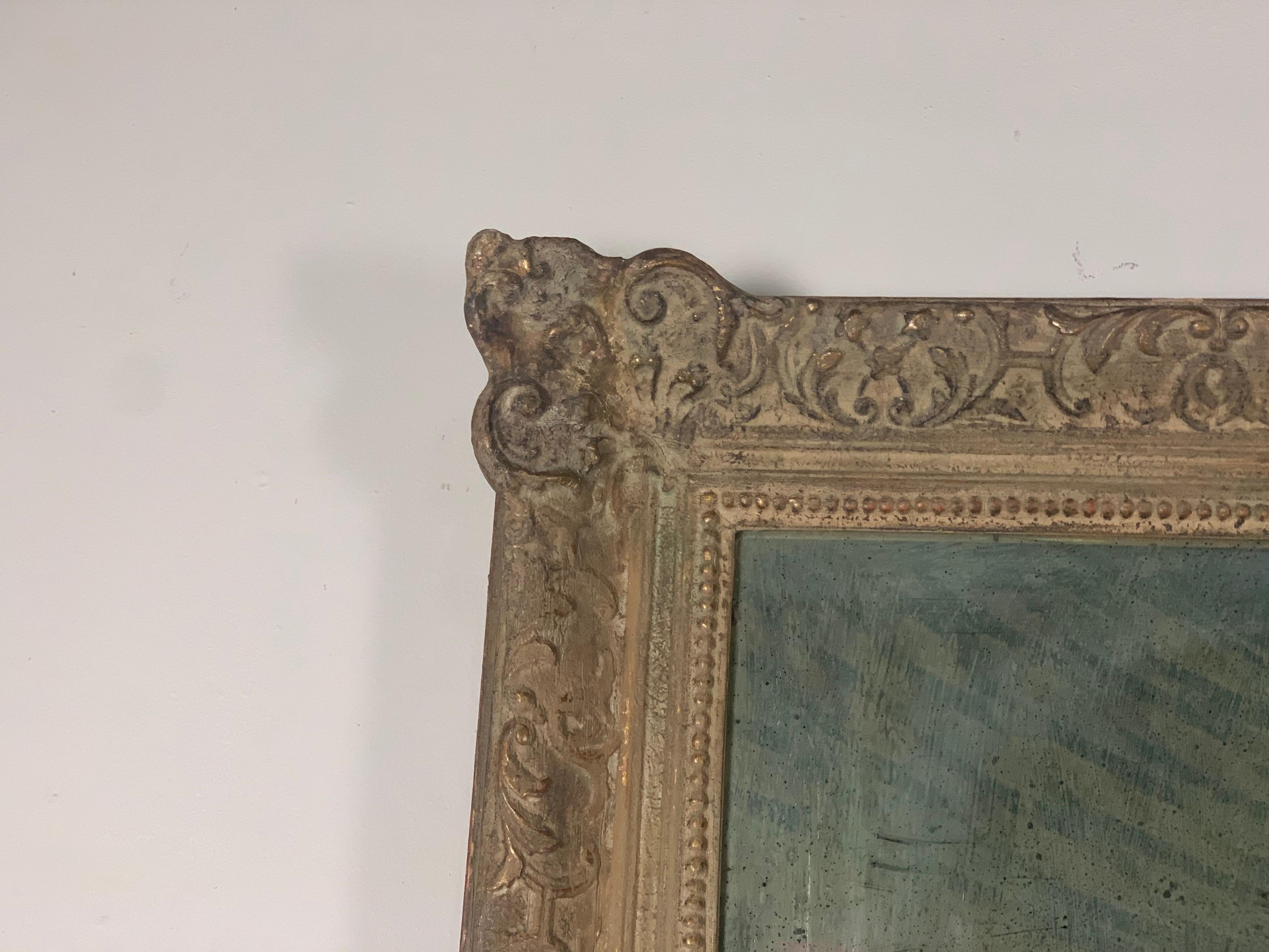 Mid-20th Century French Carved Wood and Gesso Mirror W/ Antiqued Mirror