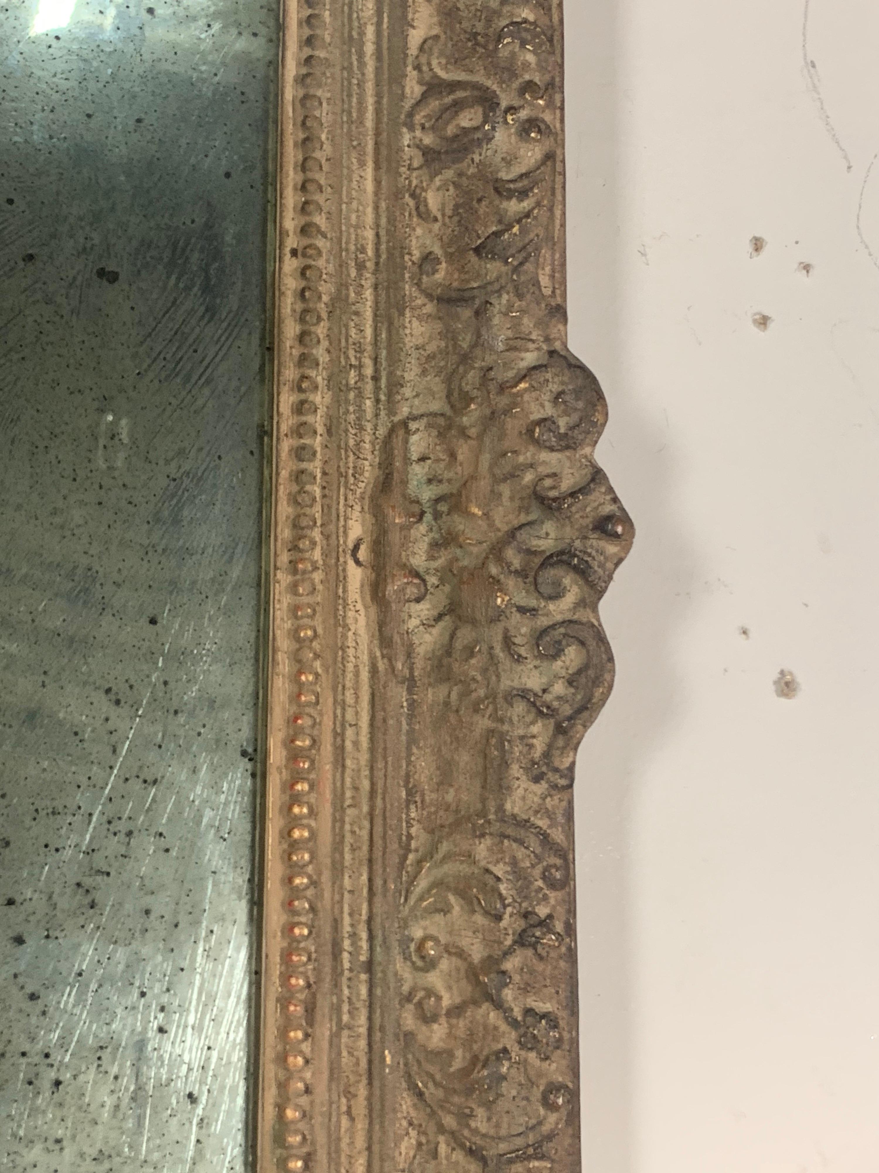 Hand-Carved French Carved Wood and Gesso Mirror W/ Antiqued Mirror