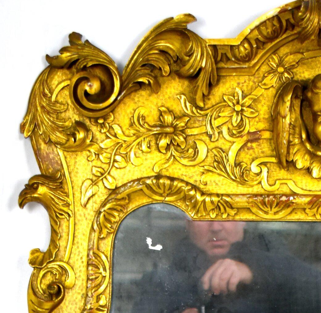 19th Century French Carved Wood and Gilt Cherub Acanthus Wall Mirror For Sale